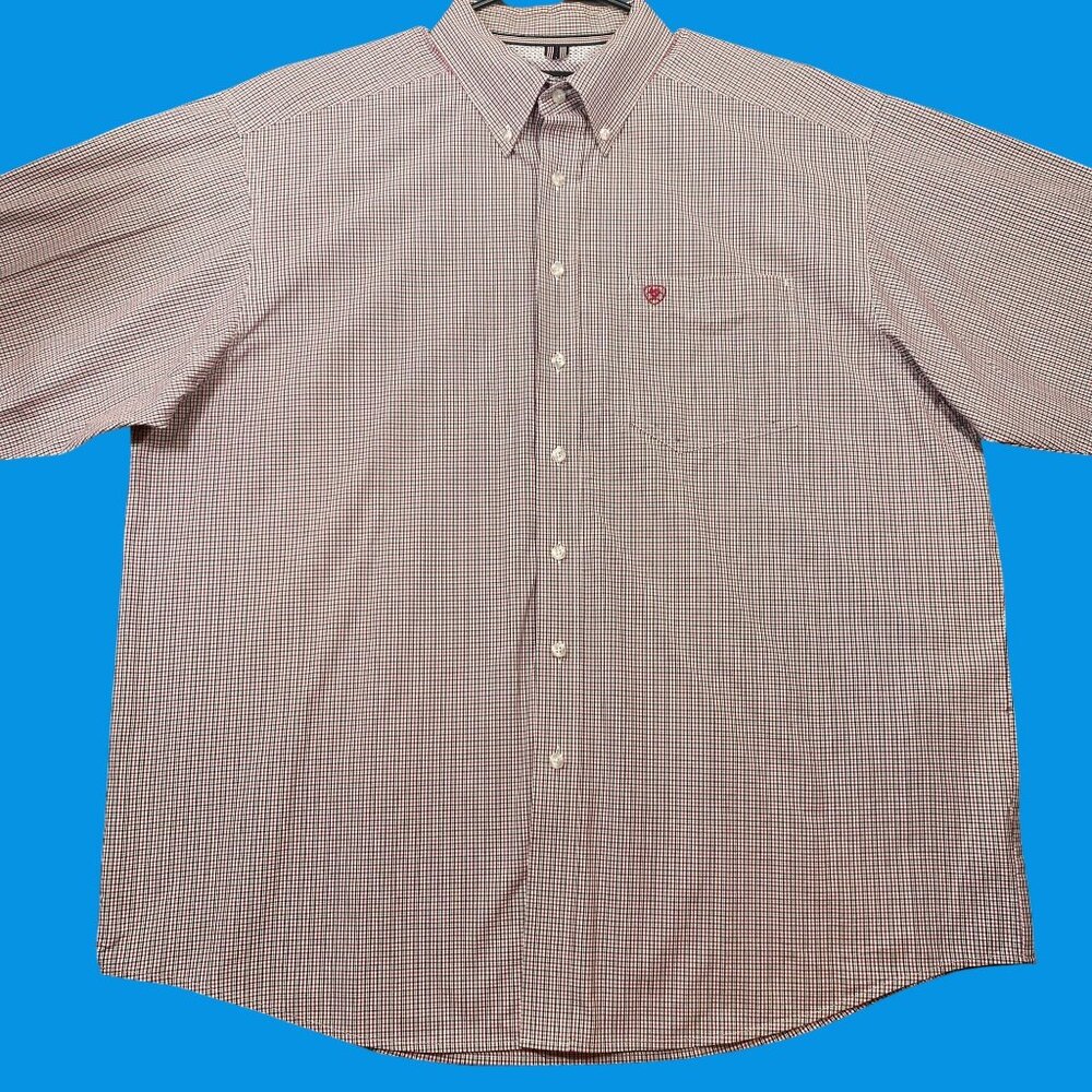 Ariat Pro Series Mens XXL Button-Down Shirt Red Checkered Cotton Blend Pen Slot